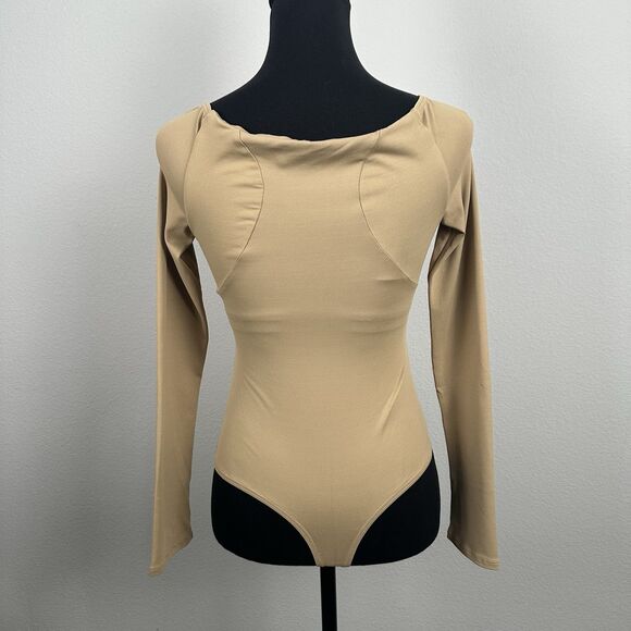 Alix NYC Jansen Bodysuit Womens Small Tan V-Neck One Piece Stretch Minimalist - Picture 5 of 14